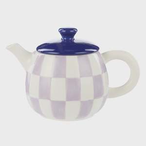Lilac & Navy Check Teapot (SALE)