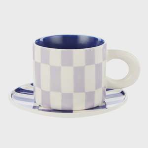 Check Mug & Plate Set - Lilac & Navy (SALE)