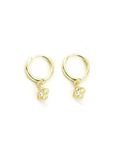 Tiger Tree: Gold Crystal Clover Huggie