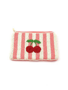 Tiger Tree: Cherry White and Pink Beaded Stripe Purse