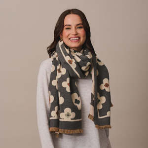 Tiger Tree: Grey Autumn Flower Scarf