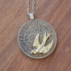 Rainey Design: Half Crown Pendant w Golden Swallow
