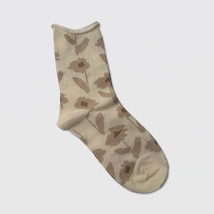 Accessories: S + G Socks - Cream w/ Blurred Beige Flowers