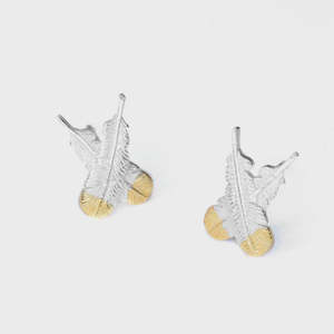 Huia Crossed Feather Stud Earrings - Silver
