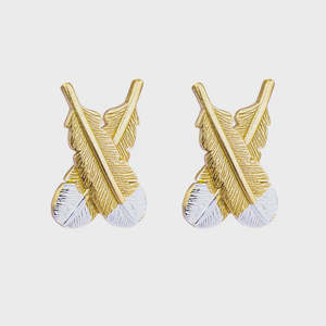 Huia Crossed Feather Stud Earrings - Gold