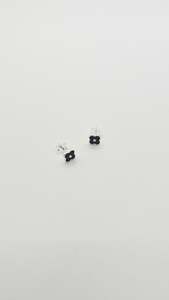 Silver Dot Black Blossom Stud Earrings