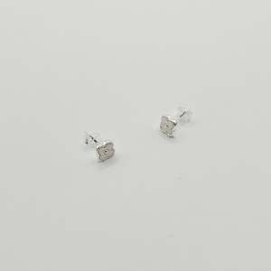 Silver Dot White Blossom Stud Earrings