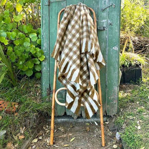 Bliss Wool Mohair Blend Throw - Cinnamon & White Check