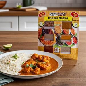 Products: Contents of SpicenEasy Chicken Madras Recipe Kit: Spice Mix,Turmeric,Coriander Powder,Paprika,Fennel Powder,Fenugreek Seeds
