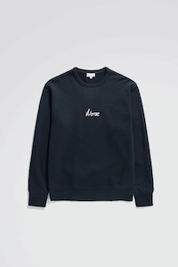 Mens Sweaters: Arne Relaxed Organic Chain Stitch Logo Sweatshirt - Dark Navy