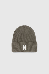 Mens Beanies: Merino Lambswool Rib N Logo Beanie - Ivy Green