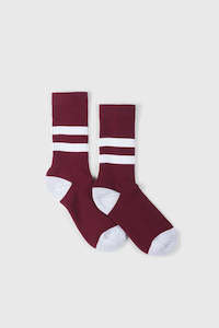 Cotton Athletic Crew - Maroon Stripe