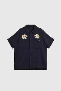 Taion: Non Down Reversible "SKA" Aloha Half Sleeve Shirt - Dark Navy / Dark Navy