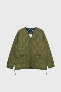 Military Zip V-Neck Down Jacket - Dark Olive