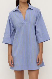 Sale Under 250: Erina Stripe Mini Shirt Dress - Blue / White Stripe