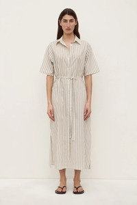 Sale Under 250: Ria Stripe Midi Shirt Dress - Cream / Smoke