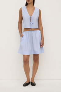 Havana Stripe Poplin Tie Front Top - Blue / White Stripe