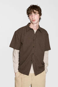Mens: Hold SS Shirt - Brown Check