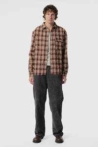 Mens: LS Pocket Shirt - Brown Red Check