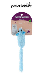 Pets: Paws & Claws -Furry Longtail Catnip Mouse Toy -17cm Blue