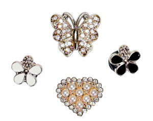 Hers: CZ Butterfly &Pearl Heart Charms Set