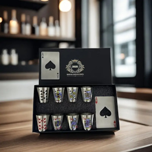 His: Poker Design Stainless Steel Shot Glasses Gift Set