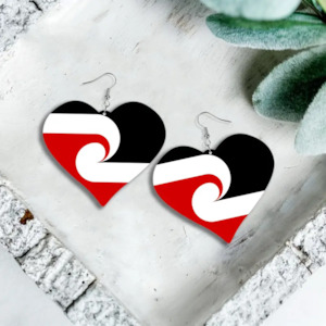 NZ Maori Design Heart Earrings
