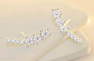 Jewellery: Sterling Silver Zirconia Seven Flowers  Earrings