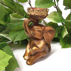Candle Tealight Incense Holders: Sitting Elephant Candle Holder Gold