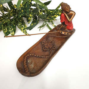 Candle Tealight Incense Holders: Long Incense Holder Relax Buddha Red