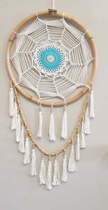 Dream Catchers: Lotus Crochet Dream Catcher Turquoise Feathers