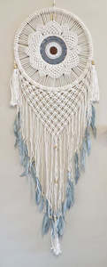 Dream Catchers: Lotus Crochet Dream Catcher Grey Feathers