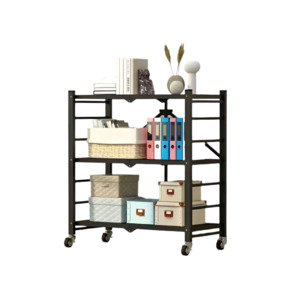Furniture: Folding Metal Stand On Wheels 3 Shelves Black