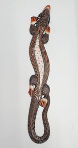 Wall Art Affirmations Hangings: Wooden Carved Gecko Brown Light Brown
