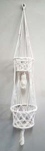 Macrame Pot Plant Hanger- Double White