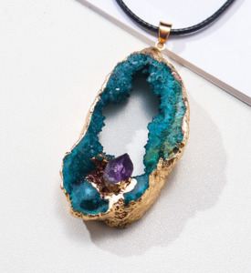Crystals And Votex Wind Spinners: Crystal Pendant Necklace Blue & Amethyst