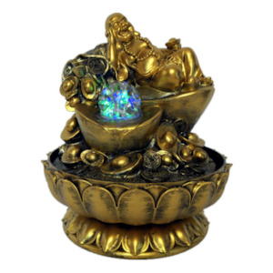 Water Features: Good Fortune Gold Buddha with Rolling Ball Water Feature