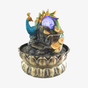 Water Features: Peacock with Rolling Ball Water Feature