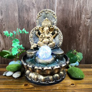 Gold Ganesh With Rolling Ball Water Feature