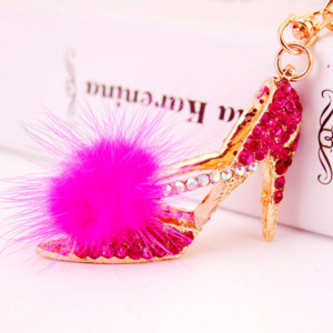 Keyrings: Diamante Key Ring Pink High Heel Shoe 10x4.5x1cm