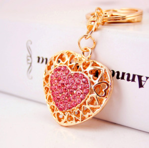 Keyrings: Diamante Key Ring Pink Heart 10x4.5x1cm