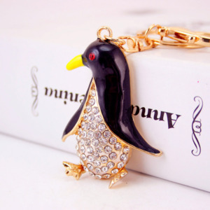 Keyrings: Diamante Key Ring-Penguin 12x4x1cm