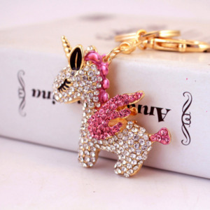 Keyrings: Diamante Key Ring-Unicorn 14x5.5x1cm