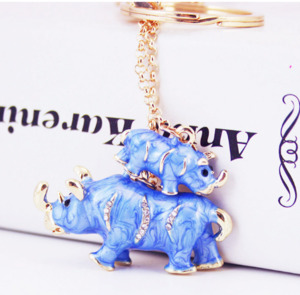 Keyrings: Diamante Key Ring Rhino 10x4.5x1cm