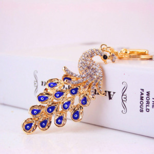 Keyrings: Diamante Key Ring-Peacock