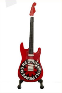 Minature Collectible Guitars And Drum Kits: Minature Guitar on Stand Red Hot Chilli Peppers 24x8x1cm