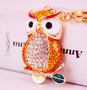 Keyrings: Diamante Key Ring-Gold Owl