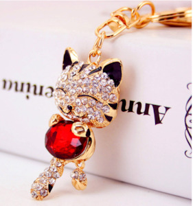 Diamante Key Ring Red Cat