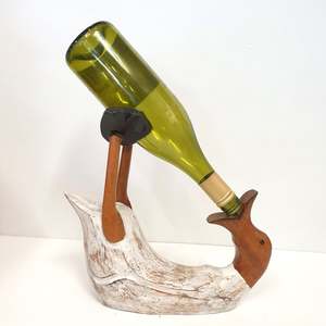 Poly Resin Figurines Animals: Carved Wooden Duck Bottle Holder