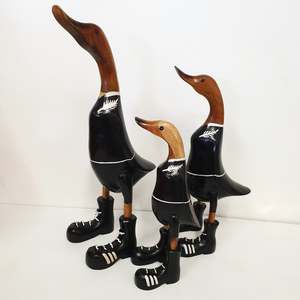 Poly Resin Figurines Animals: Carved Wooden Ducks Silver Fern Set of 2